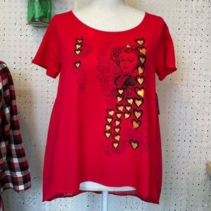 Disney Queen of Hearts Top Size Medium High Low Blouse Valentines Day ❤️‍🔥
